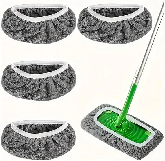 4 Reusable Mop Pads with High Water Absorption and Ultra-fine Fiber Cleaning Pads That Can Firmly Adhere To Most Standard Mops