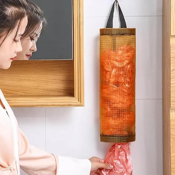 Home Grocery Bag Holder Wall Mount Plastic Bag Holder Dispenser Hanging Storage Trash Garbage Bag Kitchen Garbage Organizer