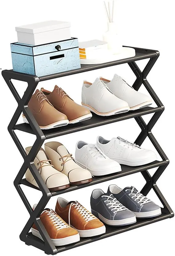 Hot 4-Tier X-Type Shoe Storage Rack, Dorm Rooms Multifunctional X-shaped Dust-proof Storage Rack for Entryways Hallways Bedrooms