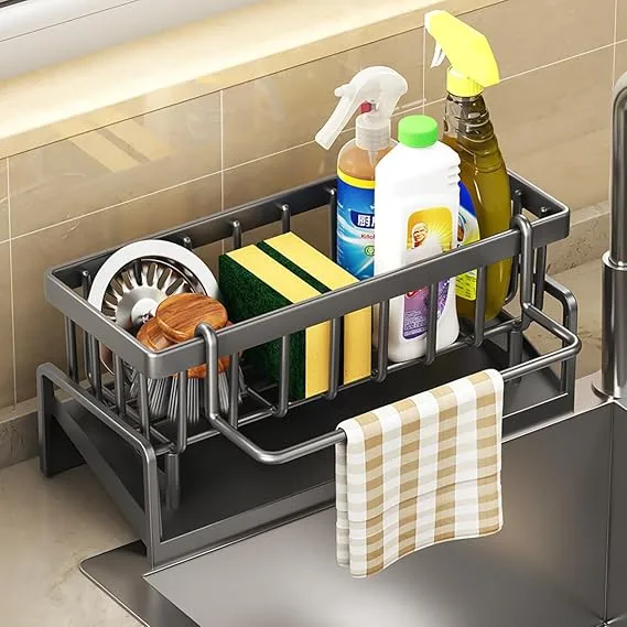 Kitchen Sponge Holder Drain Rack Sink Organizer for Dish Cloth Scrubber Storage with Hanging Hook