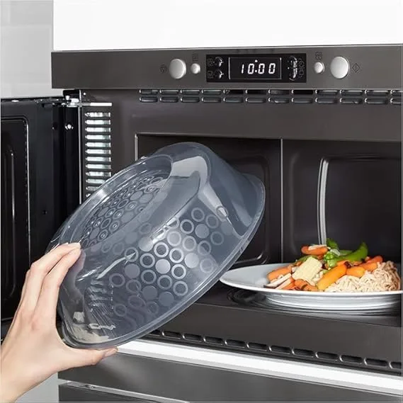 Microwave Food Splash Guard High Temperature Resistant Food Heating Cover with Steam Vent and Handle Transparent Plate Cover