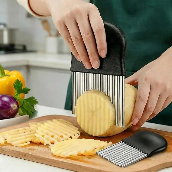 Stainless Steel Potato Chip Slicer Dough Vegetable Fruit Crinkle Wavy Slicer Knife Potato Cutter Chopper French Fry Maker Tool